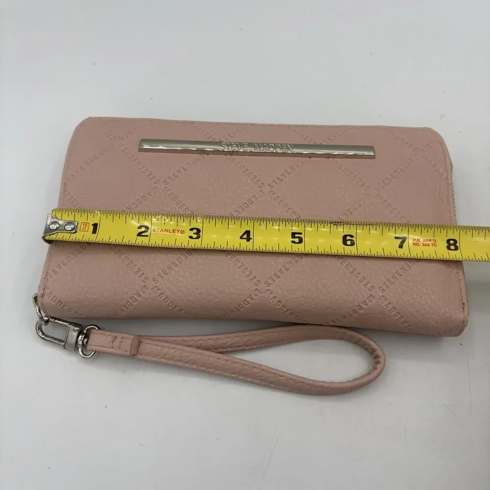 Steve Madden Wallet Womens Zip Around Wristlet Pink Clutch‎ Purse